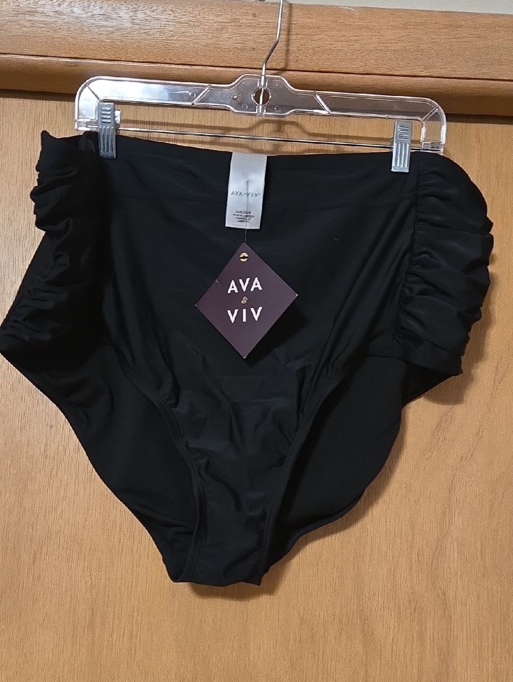Ava & Viv Black High-Waist Ruched Swim Bottom 24/26W